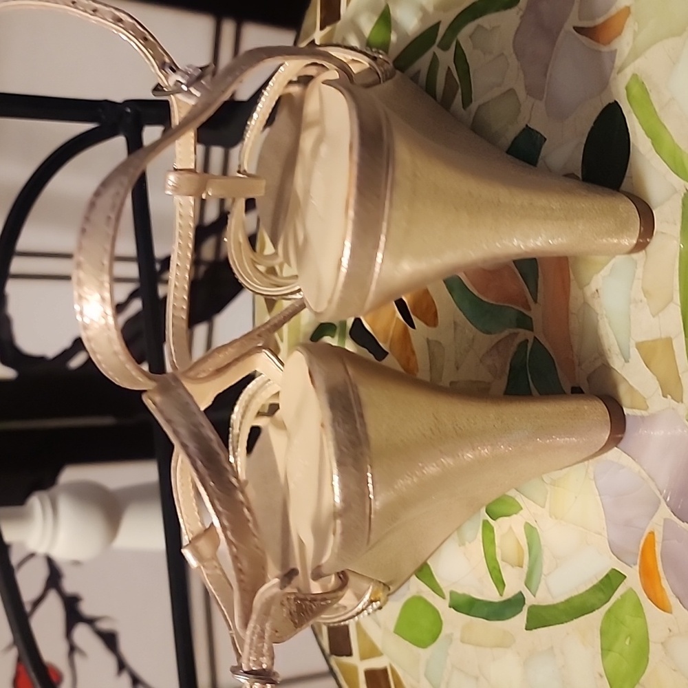 David's Bridal Tan Wedge Sandals Strappy Design View 4